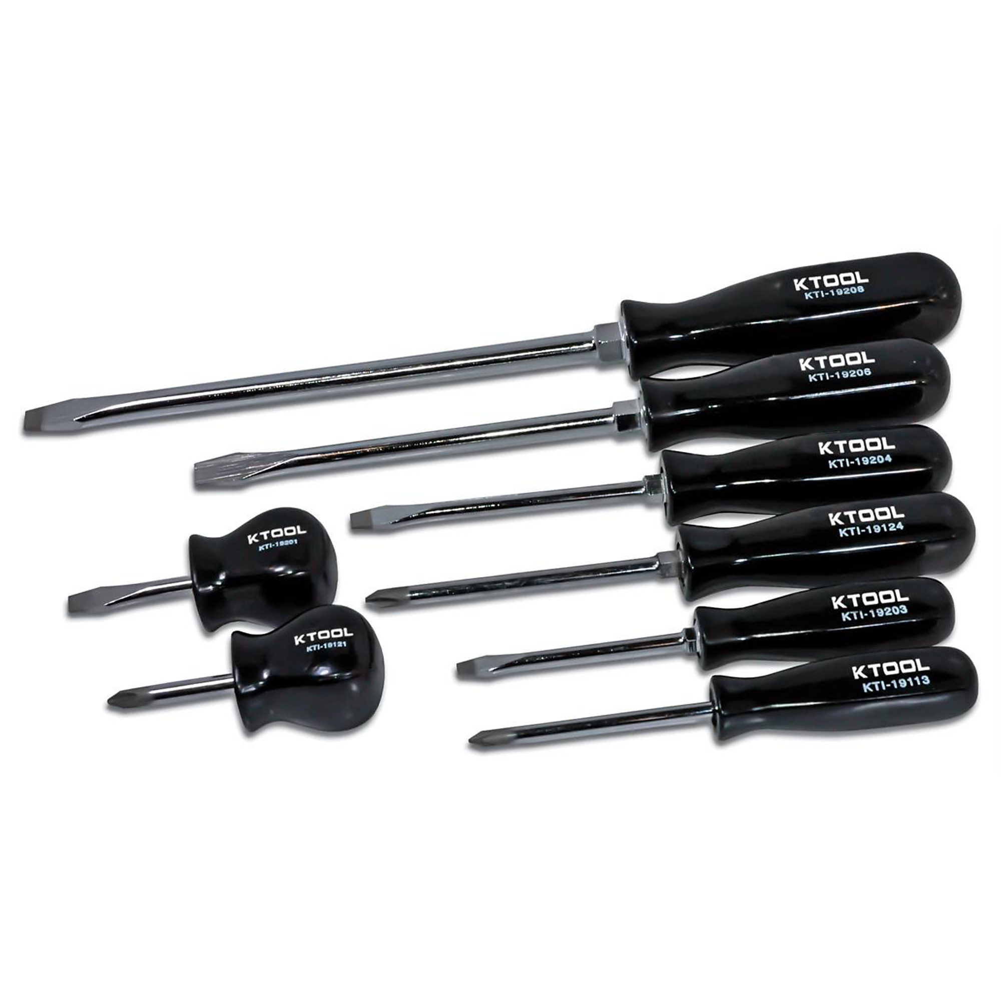 K Tool International 8-Piece Screwdriver Set — Phillips and Slotted, Chrome Vanadium Blades, Heavy-Duty Black Handles, Model# KTI19000